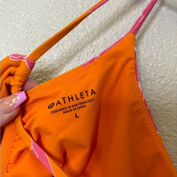 Athleta Kailua Moore Cutout Swim Bathing Suit One Piece Orange Pink Floral - Picture 5 of 6